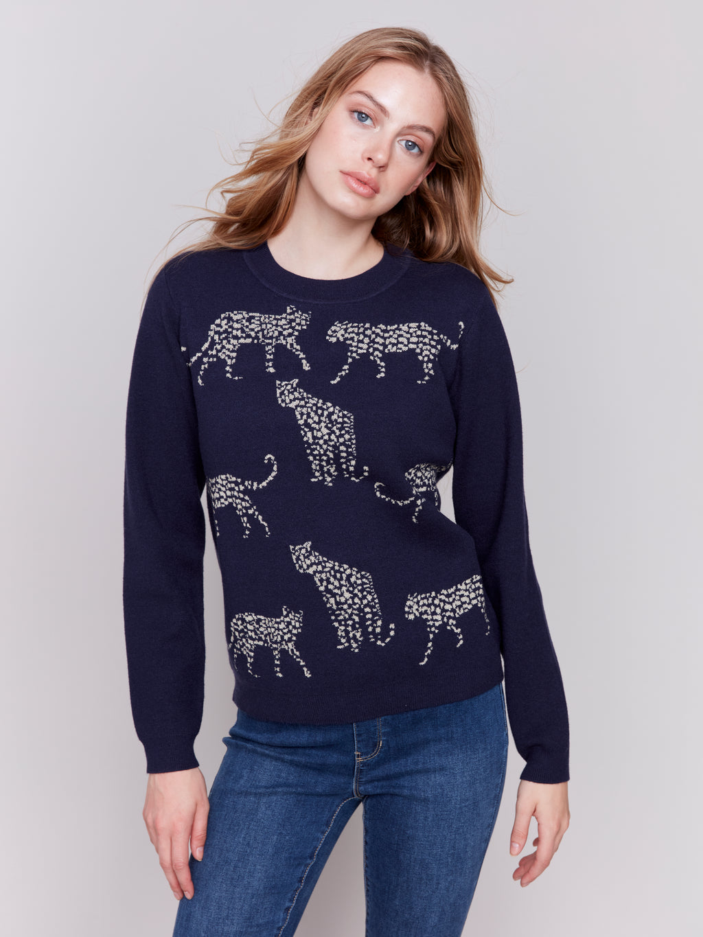 Charlie B Shimmer Chettah Crewneck Sweater