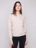 Charlie B Crew Neck Sweater with Tonal Embroidery - Oat