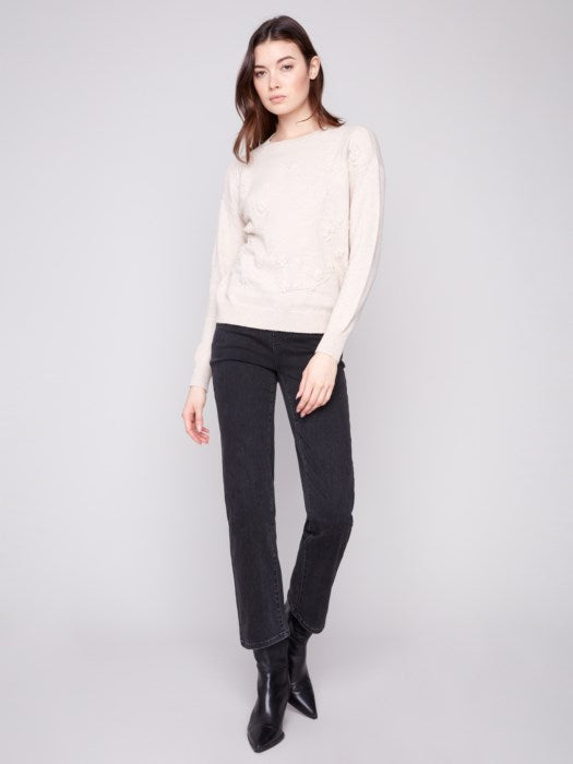 Charlie B Crew Neck Sweater with Tonal Embroidery