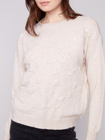 Charlie B Crew Neck Sweater with Tonal Embroidery - Oat