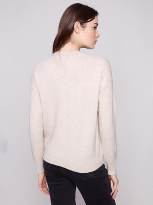 Charlie B Crew Neck Sweater with Tonal Embroidery - Oat