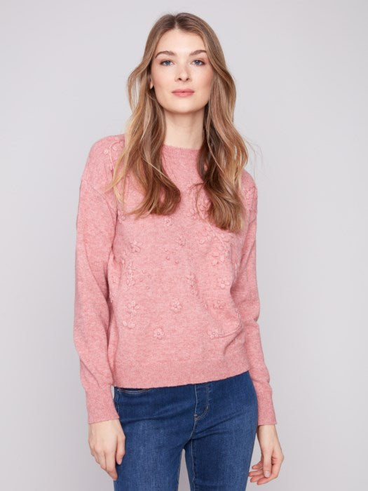 Charlie B Crew Neck Sweater with Tonal Embroidery - Primrose
