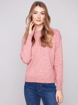 Charlie B Crew Neck Sweater with Tonal Embroidery - Primrose
