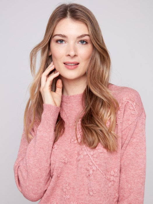 Charlie B Crew Neck Sweater with Tonal Embroidery - Primrose