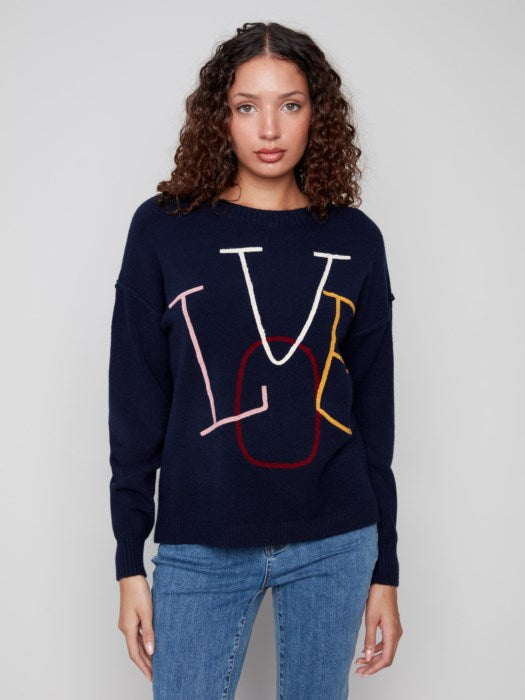Charlie B Embroidered LOVE Drop Shoulder Sweater