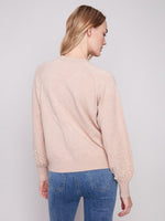 Charlie B Crew Neck Puff Sleeve Sweater with Pearl Sleeve