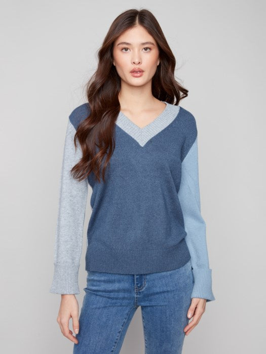 Charlie B Colorblock V-Neck Sweater