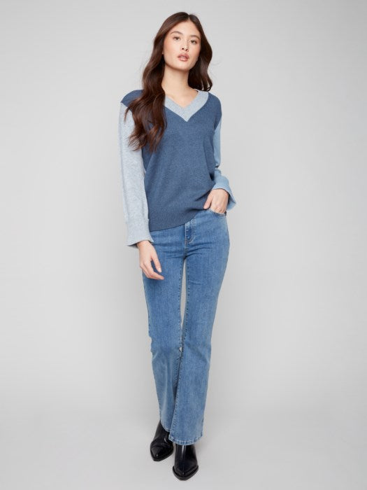 Charlie B Colorblock V-Neck Sweater