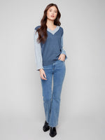 Charlie B Colorblock V-Neck Sweater