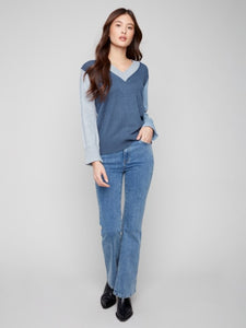 Charlie B Colorblock V-Neck Sweater