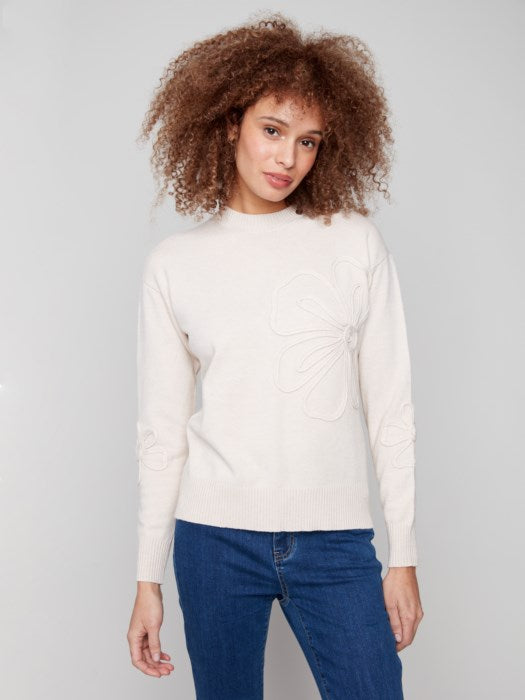 Charlie B Crew Neck Sweater with Soutache Detail