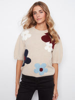 Charlie B Balloon Elbow Sleeve Knit Sweater - Floral Print