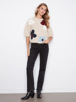 Charlie B Balloon Elbow Sleeve Knit Sweater - Floral Print
