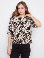 Charlie B Balloon Elbow Sleeve Knit Sweater - Cow Spots