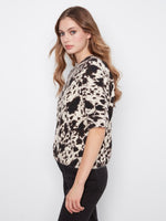 Charlie B Balloon Elbow Sleeve Knit Sweater - Cow Spots