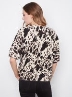 Charlie B Balloon Elbow Sleeve Knit Sweater - Cow Spots