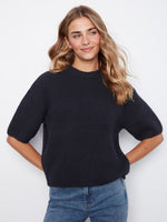 Charlie B Balloon Elbow Sleeve Knit Sweater - Marine Navy