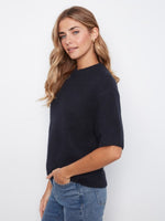 Charlie B Balloon Elbow Sleeve Knit Sweater - Marine Navy