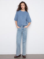 Charlie B Balloon Elbow Sleeve Knit Sweater - Heather Denim