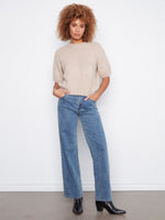 Charlie B Balloon Elbow Sleeve Knit Sweater - Heather Latte
