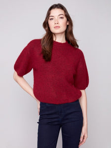 Charlie B Hairy Knit Elbow Sleeve Sweater - Cabernet