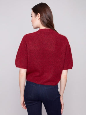 Charlie B Hairy Knit Elbow Sleeve Sweater - Cabernet