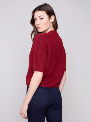 Charlie B Hairy Knit Elbow Sleeve Sweater - Cabernet
