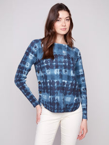Charlie B Printed Boat Neck Sweater with Side Buttons
