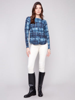 Charlie B Printed Boat Neck Sweater with Side Buttons