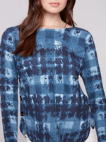 Charlie B Printed Boat Neck Sweater with Side Buttons
