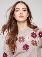 Charlie B Floral Yarn Embroidery Crew Neck Sweater