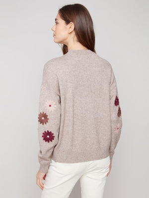 Charlie B Floral Yarn Embroidery Crew Neck Sweater