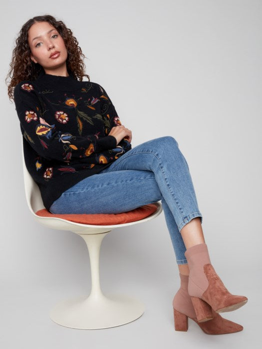 Charlie B Embroidered Mock Neck Sweater