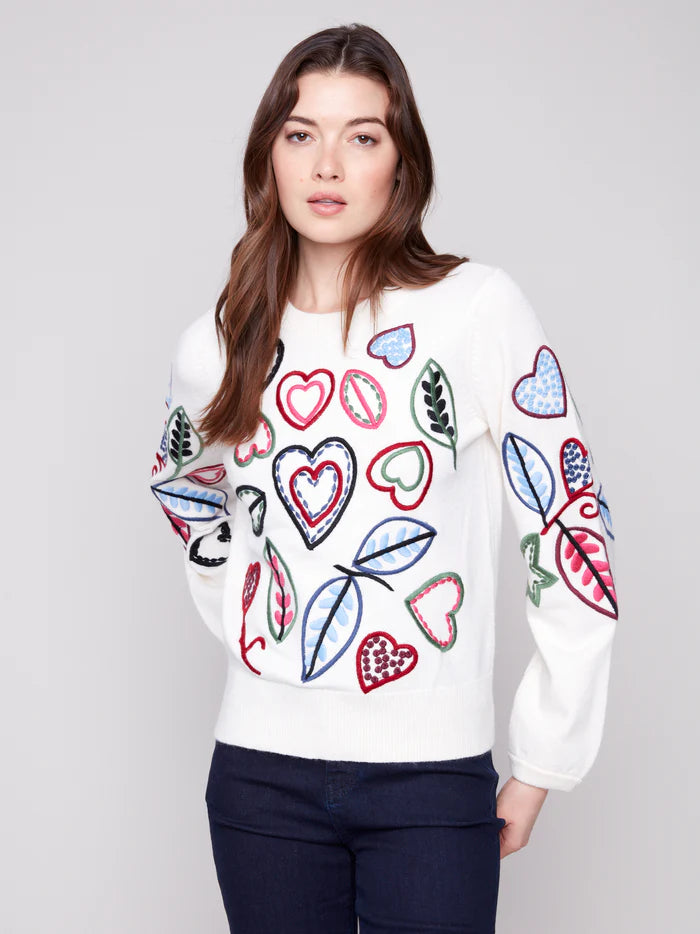 Charlie B Embroidered Crew Neck Sweater