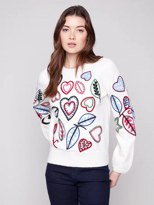 Charlie B Embroidered Crew Neck Sweater