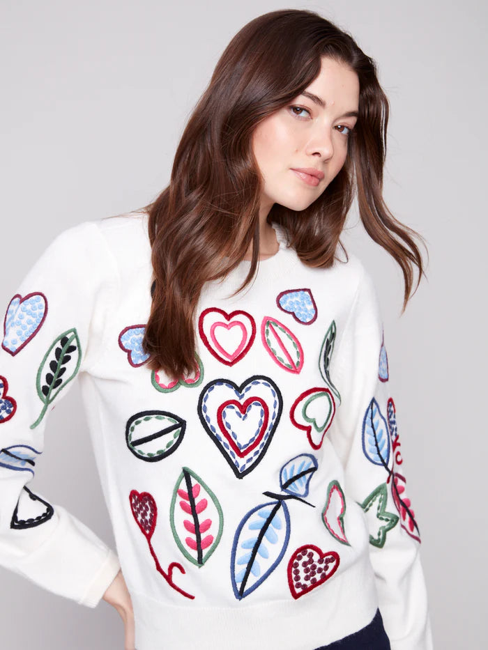 Charlie B Embroidered Crew Neck Sweater