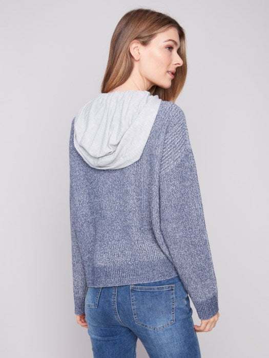 Charlie B Hoodie Sweater with Front Cable Detail
