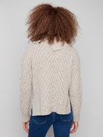 Charlie B Ribbed Cowl Neck Diagonal Cable Sweater - Oat