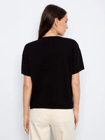 Charlie B Cotton Floral Embroidered Short Sleeve Sweater - Black