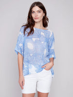 Charlie B Dolman Gauze Blouse - Blue Stripe