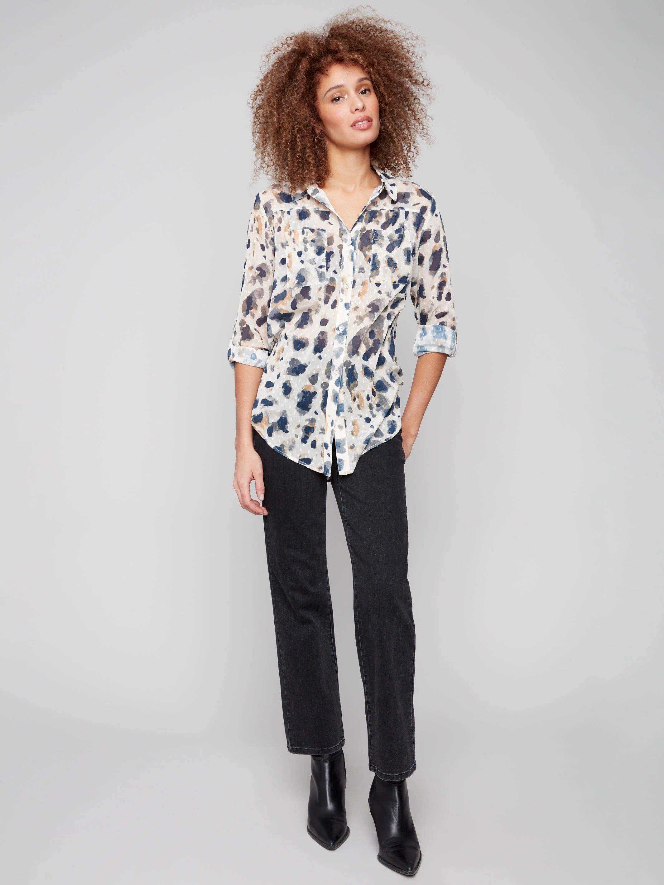 Charlie B Charlotte Straight Leg Pant with Inside Elastic at Waistband - Charcoal