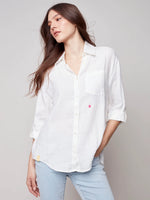 Charlie B Linen Blouse with Star Print Back
