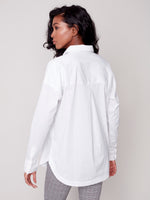 Charlie B Drop Shoulder White Poplin Shirt with Rounded Hem