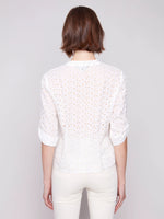 Charlie B Eyelet Embroidered Cotton Button-Down Blouse with Front Knot Tie