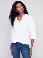 Charlie B Cotton Bubble Gauze Top with Twist Front Detail