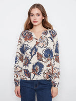 Charlie B Printed Raglan Long Sleeve Blouse - Fantasy