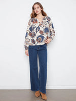 Charlie B Printed Raglan Long Sleeve Blouse - Fantasy