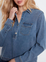 Charlie B Tencel Denim Long Sleeve Half Placket Shirt