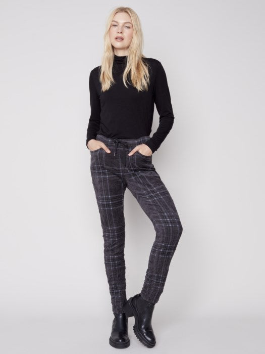 Charlie B Suede Print Crinkle Jogger- Carbon