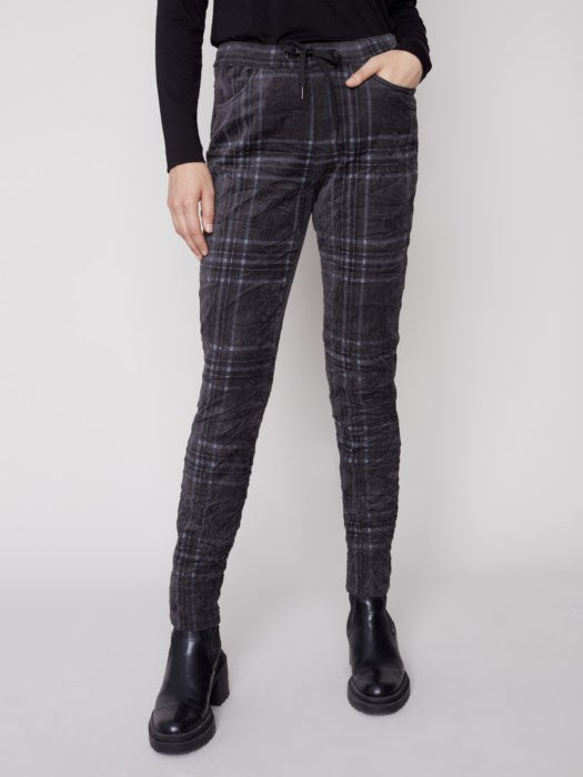 Charlie B Suede Print Crinkle Jogger- Carbon